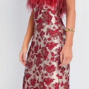 Tuckernuck Red Jacquard Feathered Reina Maxi Dress-Small $90